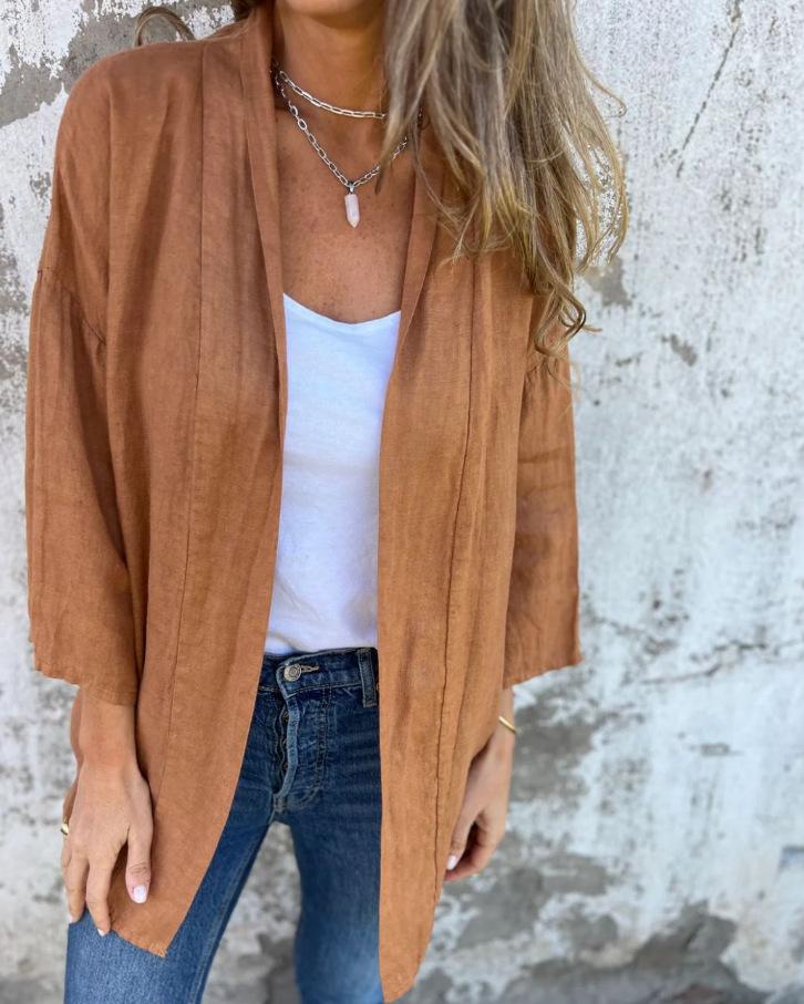1116 European and American Autumn and Winter New Cardigan Solid Color Casual Loose Pocket Top Women
