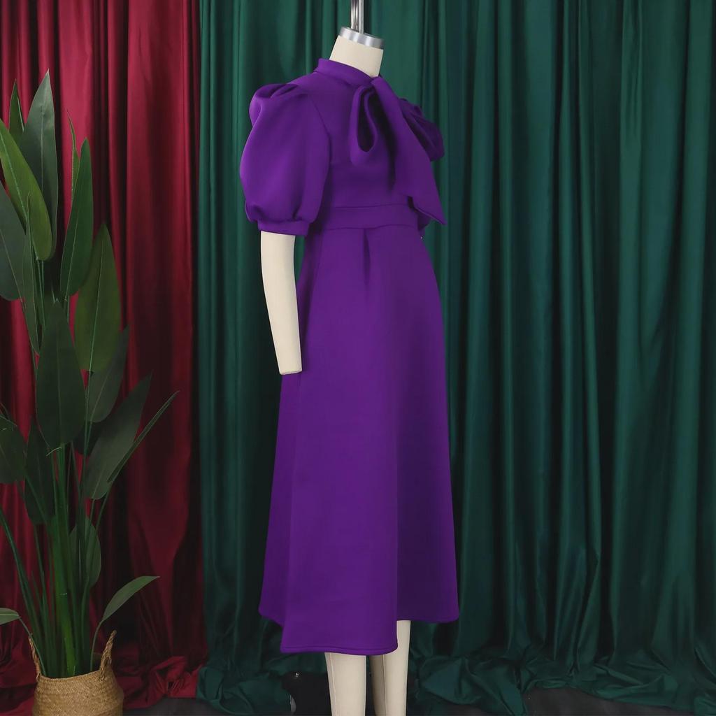 2024 Summer European & American Short-Sleeve Tie-Bow Puffy Banquet Dress