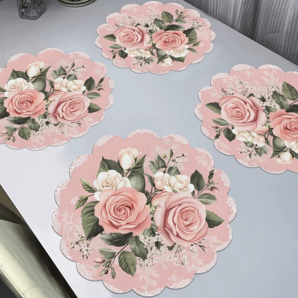 4-delad spetsblommig duk Cirkulär Hemmatbord Eftermiddagste Festdekoration Romantisk och Varm Stil