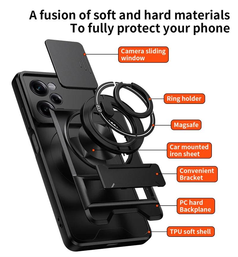 Slide Camera Lens Protector Case For Xiaomi Redmi Note 12 Pro 5G Note12 Pro+ 12S 4G Car Magnetic Ring Cover Stand Holder Fundas