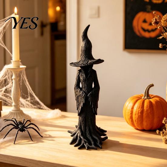 Occult Home Accessories for Room Halloween Witch Statue, Resin Gothic Tree Figurine, Vintage Decor Living Space Dark Fantasy Ornament Tabletop,
