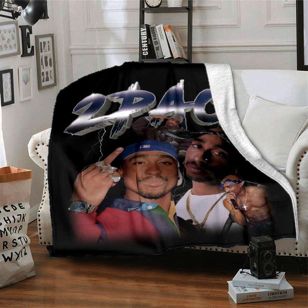 1pc 2PacHip Hop Blanket Soft Lightweight All Season Multi Purpose Throw for Sofa, Bed, Office & Picnics, French Style with Iconic Album Art & Quotes