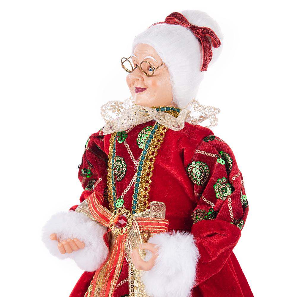 Figurka Pani Mikołajowej 45 cm w Luksusowej Aksamitnej Sukni, Ozdoba Świąteczna na Stół Babci z Płatkami Śniegu, Stojąca