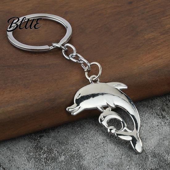 Zinc Alloy Car Key Ring Double Dolphin Keyhcain Sea Animal Pendant Backpack Handbag Purse Charm Decoration Lightweight