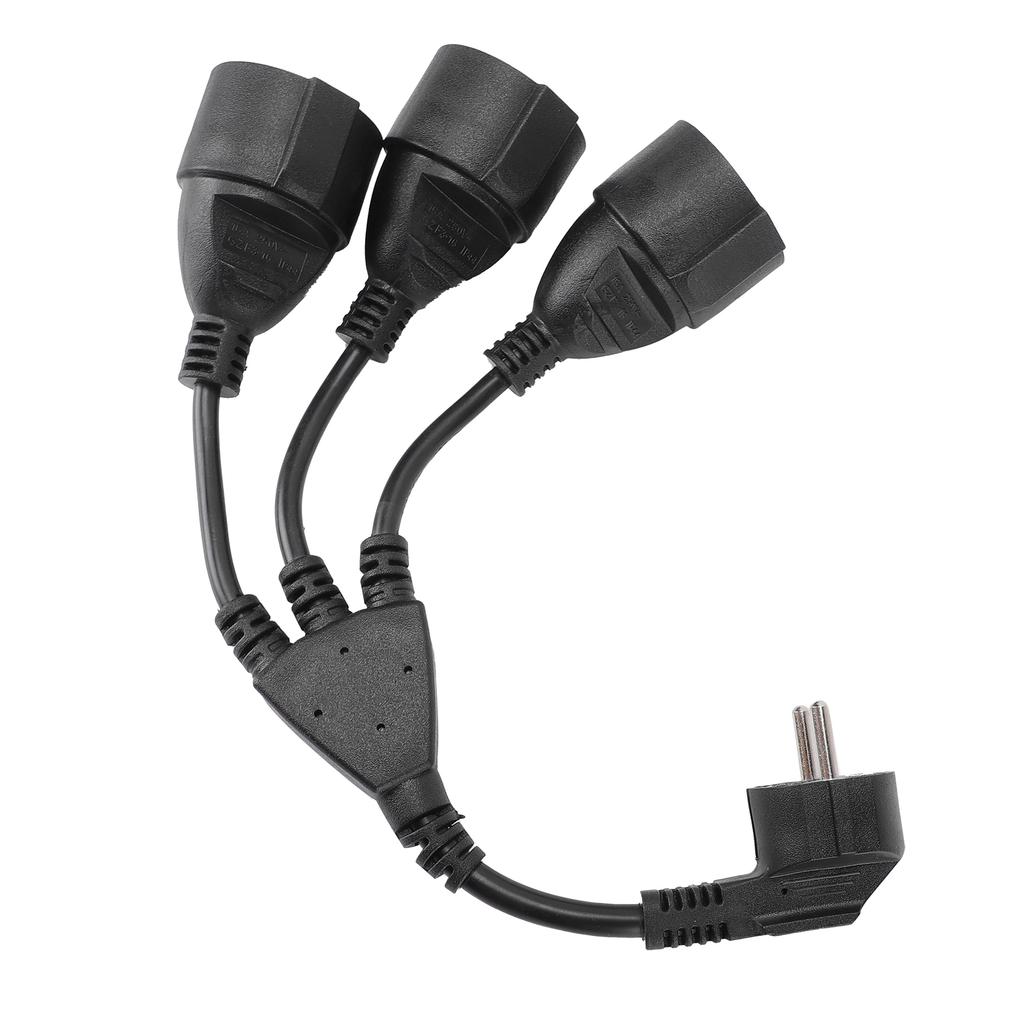 Power Cable Splitter 3 Outlet Adapter Extension Cord for Home Kitchen Office Maximum 16A 1.5mm² Black EU Plug