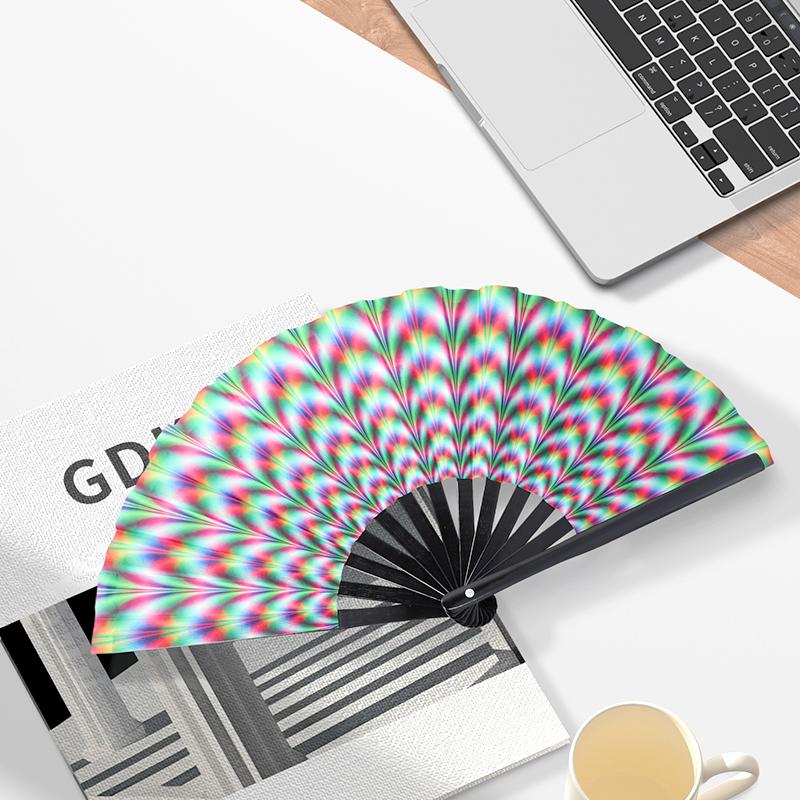1pcs Colorful Foldable Rave Fan Japanese Large Reflective Handheld Fan Music Festival 33cm Gradient Folding Chinease