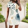 Women Plus Size Round Neck Short Sleeve Printed Fitted Mini Dress
