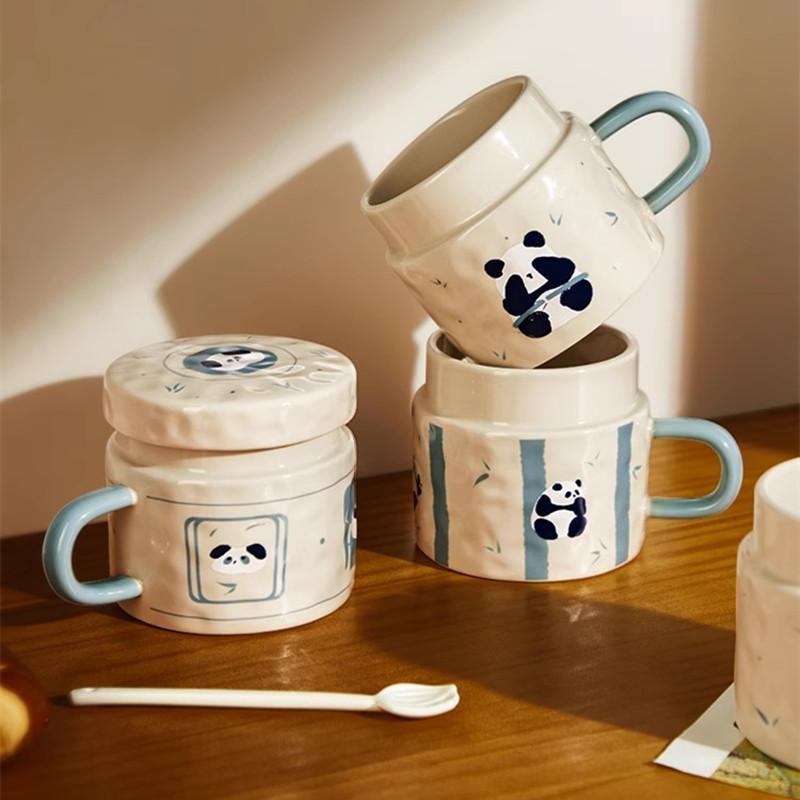 Panda Mug with Lid Ceramic Home Creative Design Sense Drinking Cup Office Coffee Cup Tea Cup