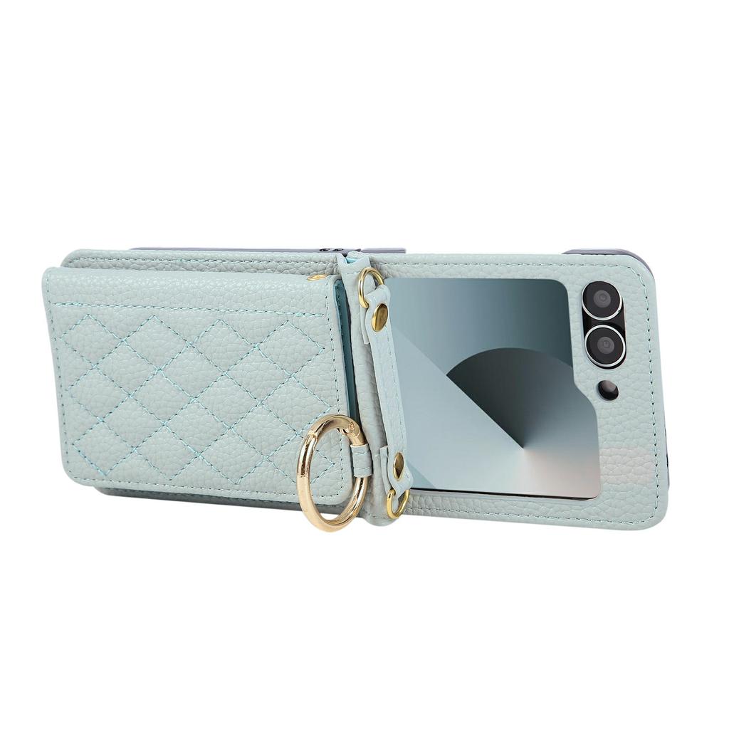 For Samsung Galaxy Z Flip7 FE 5G/Z Flip6 5G Case Kickstand Rhombus Leather+TPU Phone Cover with Shoulder Strap
