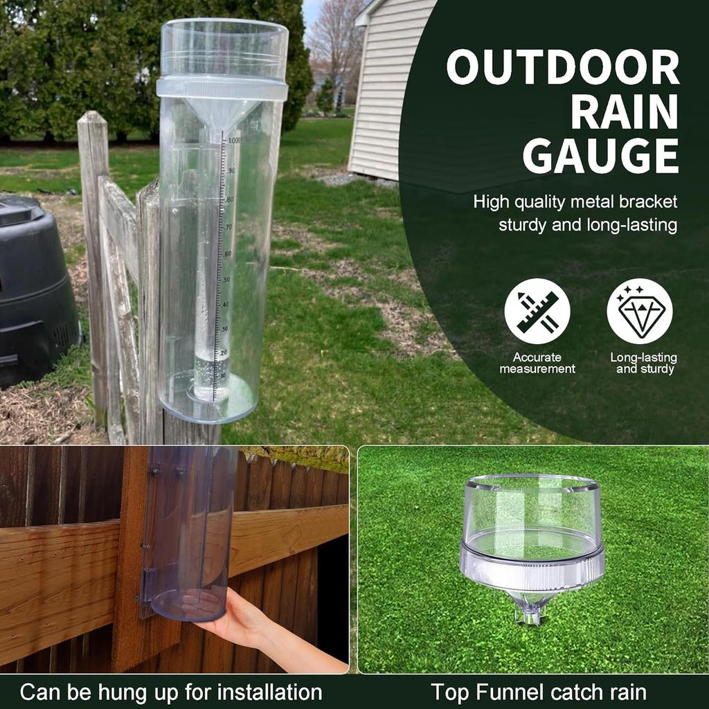 Outdoor Rain Gauge and Snow Professional Stratus Long Term, Made of UV and Heat Resistant Polycarbonate Material for All Weather Conditions with