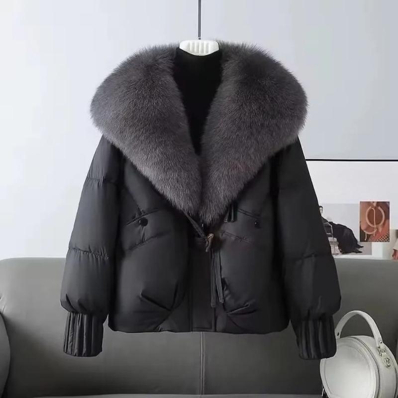 Fashion Winter Down Jacket Women Korean Big Fur Collar Thick Short Parkas Warm Snow Outerwear