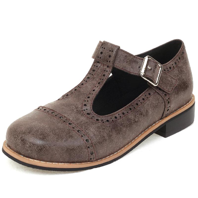 Fashion Vintage Loafers Shoes for Women Flats Casual T-straps Fashion Flat Student Footwear Creepers Oxfords Shoes Girls Large Size 48