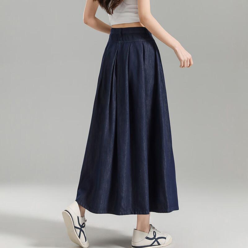 TonLion Women's Retro Denim Midi Skirt