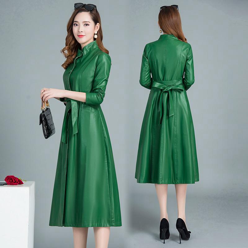 Autumn and Winter Mid-length Leather Coat Korean Style Slim Fashion Slim Coat Women's Leather Windbreaker