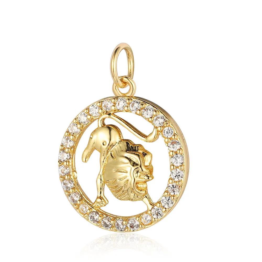 Zodiac Sign Copper Zricon Charm Round Constellation Capricorn Taurus Aries Pendant for Bracelet Necklace Making