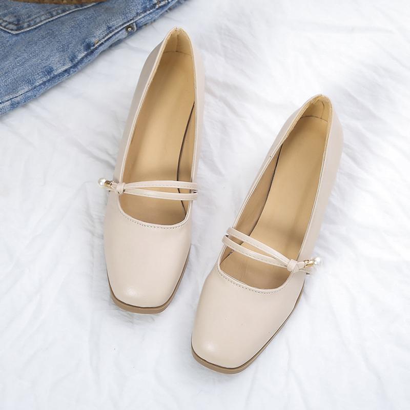 Mary Jane Schuhe Damen 2025 Herbst Neu Koreanischer Stil Abendbrise Ein-Riemen Blockabsatz High Heels Flacher Ausschnitt Einzelne Schuhe