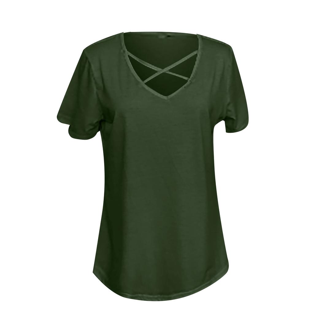Women's Fashion Casual Color Blouse Cross Front V-Neck Short Sleeve Top
