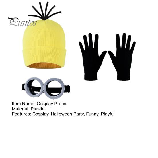 Photo Shoot Cosplay Props 3Pcs Halloween Costume Accessories, Yellow Knitted Hat Steampunk Goggles Warm Breathable Gloves Adults Party Set for