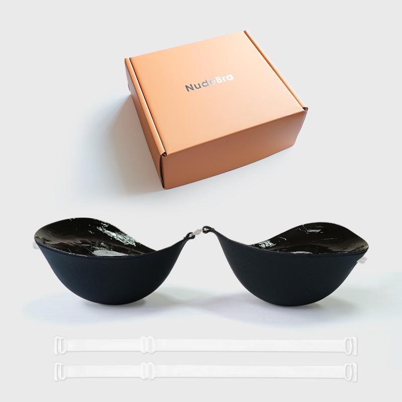 Hand-Brushed Adhesive Breast Pasties for Enhanced Look with Transparent Straps, Gathering Effect, and Invisible Bra Cups for Small/Flat Chests