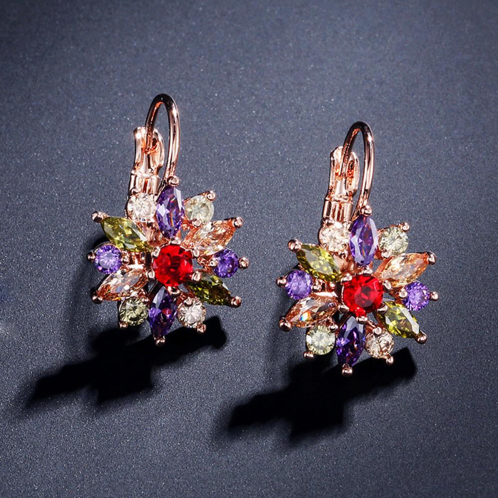 

Красочные серьги-подвески в виде цветка лотоса для женщин, покрытые 18-каратным золотом, с кристаллами и кубическим цирконием, элементы свадебной бижутерии