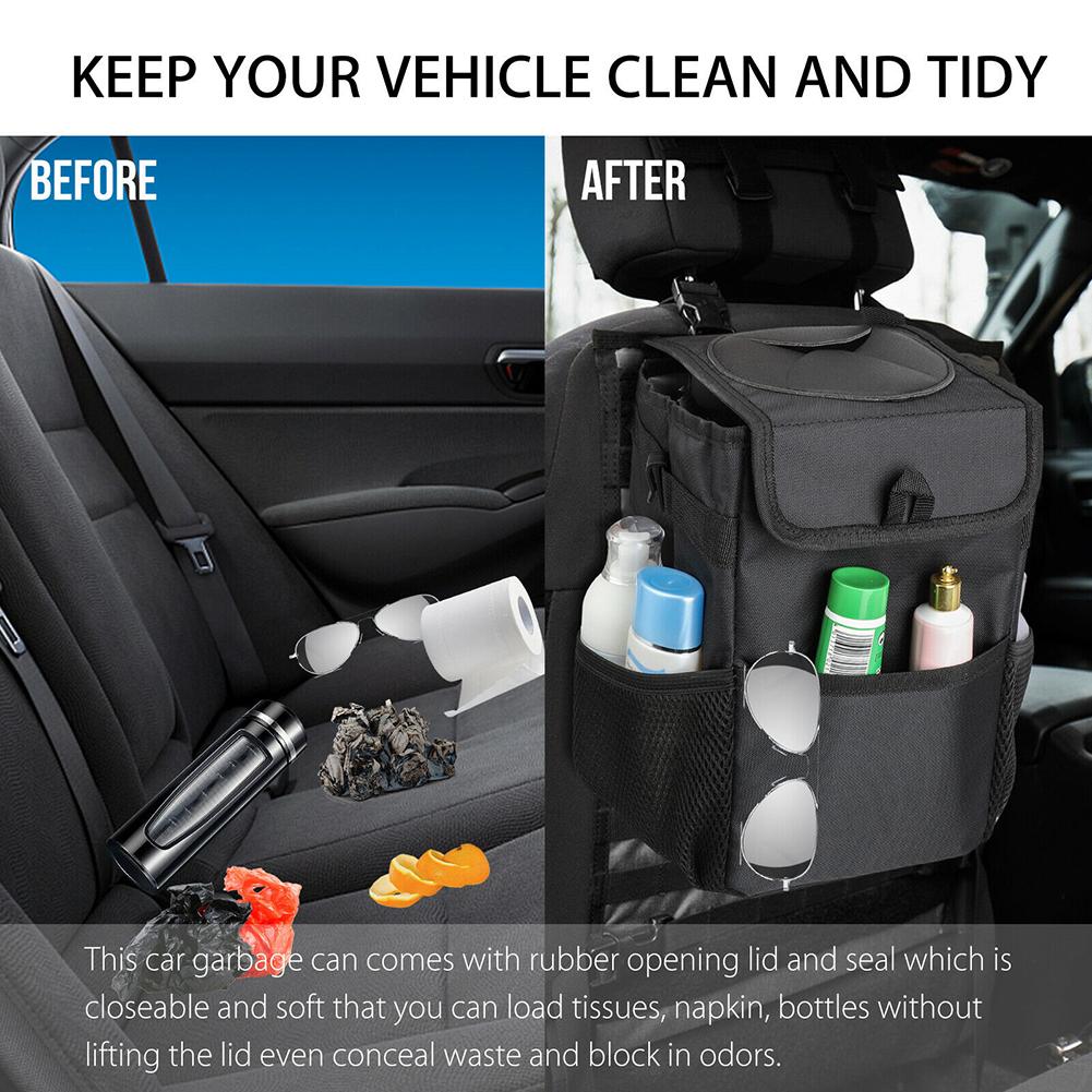 Car Trash Foldable Mini Waterproof Trash Can Hanging Storage Bag Garbage Organizer Box With Adjustable Shoulder Straps Hooks Cords