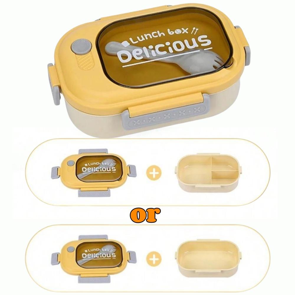 Portable Flip Top Lunch Box With Fork Large Capacity Plastic Sealed Food Container For Back School Camping Picnic Office Dining