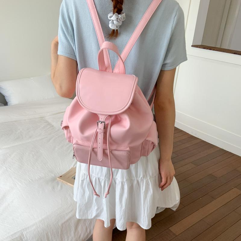 Simple and Fashionable Soft Leather Backpack Bag 2025 Summer New Large-capacity Backpack College Student Drawstring Schoolbag Women's Bag