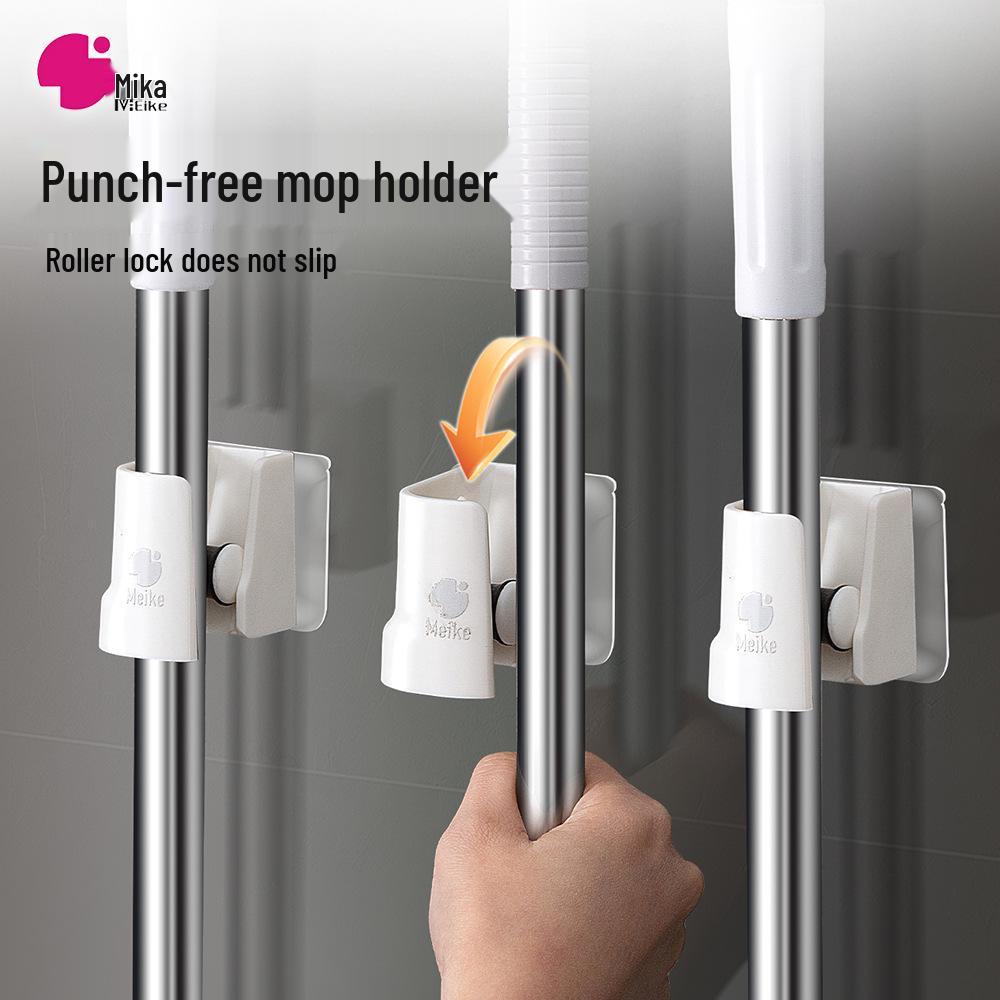 No-Drill Wall-Mounted Mop & Broom Holder Clip