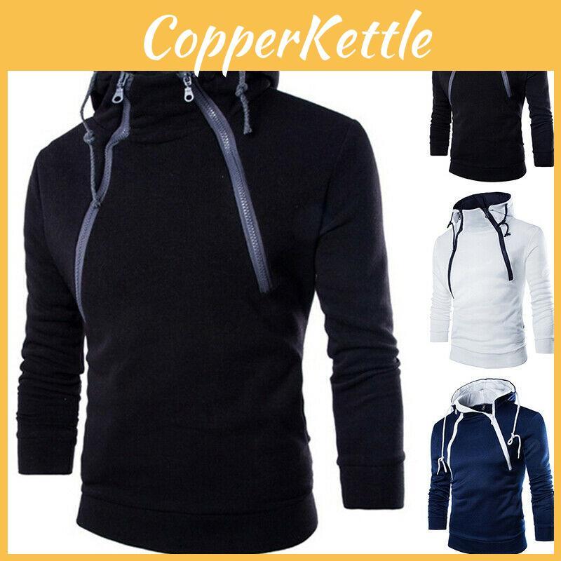 Classic Men's Pullover Hoodie With Zipper Design And Adjustable Drawstring For Winter