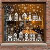 DIY Schneestadt Szene 4 Stück Weihnachten Statische Fensteraufkleber, Weißes Haus Schneeflocke Glasaufkleber, Büro Schiebetür Dekorationen Wiederverwendbar Xmas