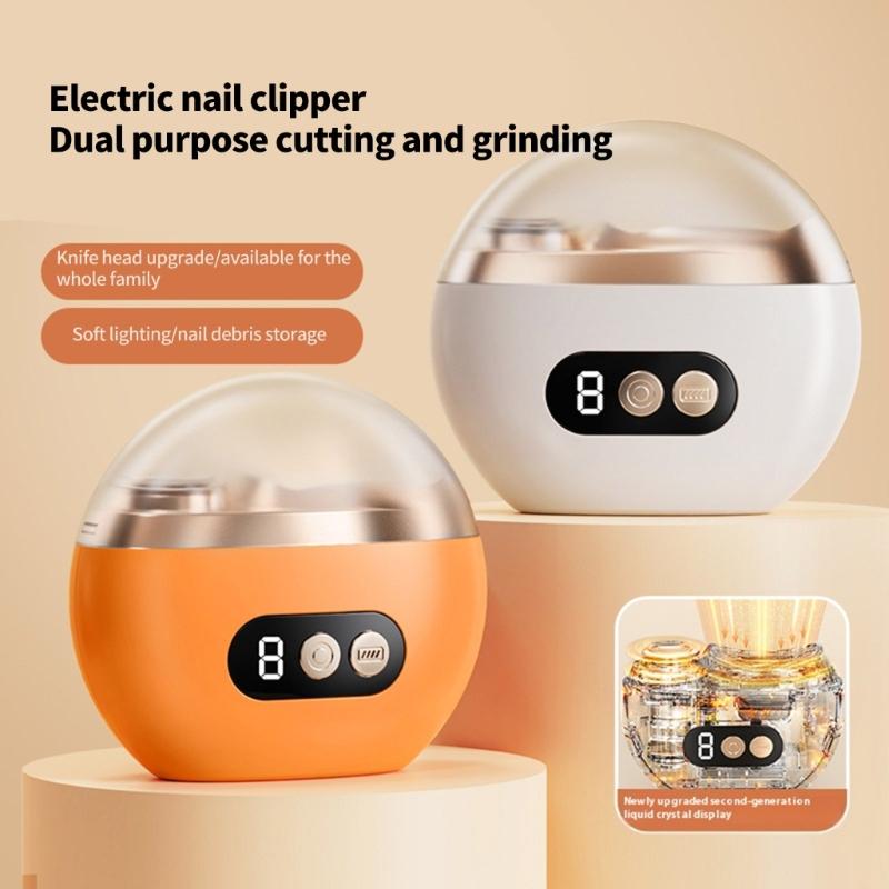 Automatic Nail Trimmer and Polishing Tool Built In LED Light USB Rechargeable Portable Design for Differernt Ages