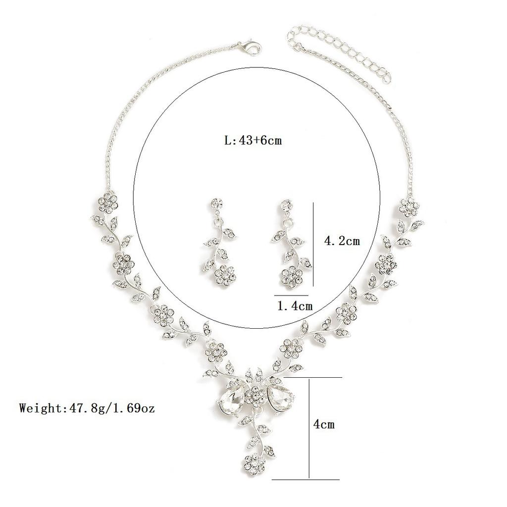Rhinestone Water Drop Necklace Earrings Jewelry Set Women's Banquet Dress Matching Accessories