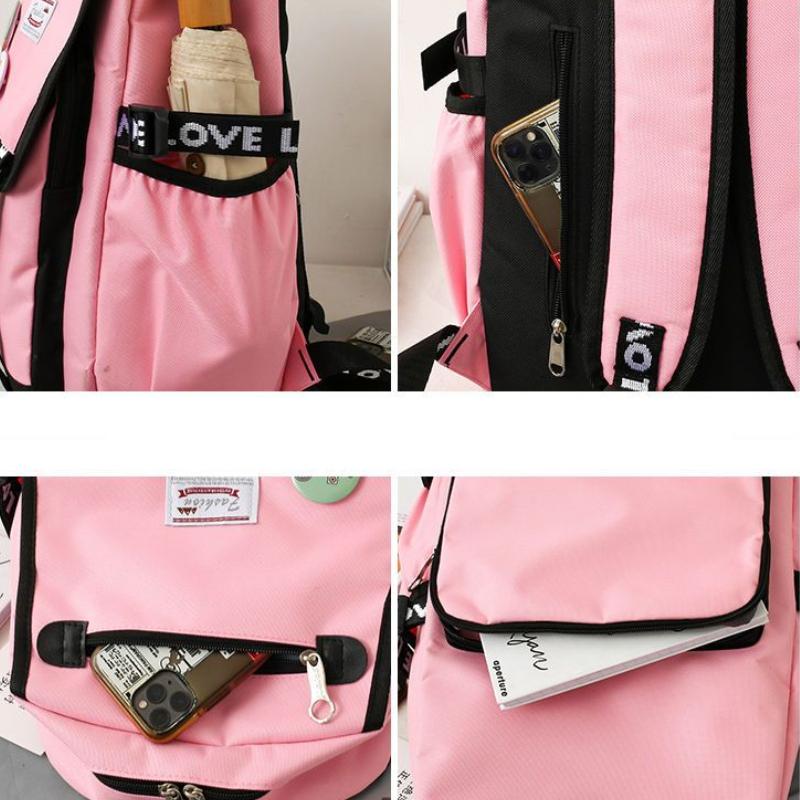 Fash Large-Capacity Primary School Junior High School Students Shoulders Backpack High School Five Sets of Multi-Compartment  Bag