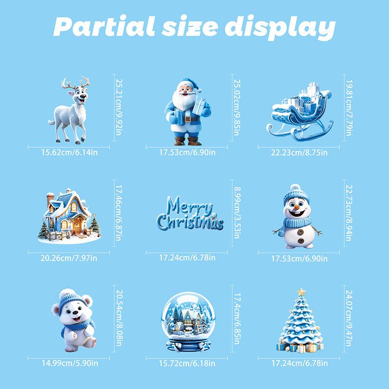 Blue Santa Claus Christmas Window Stickers Cute Reindeer Gingerbread Man Wall Sticker Home Decoration Decal Noel Kerst Navidad