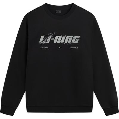 Seria Stil de Viață Sportiv Li Ning Hanorac Călduros din Fleece cu Gât Rotund și Litere, Larg, Unisex, Negru AWDVC63-3