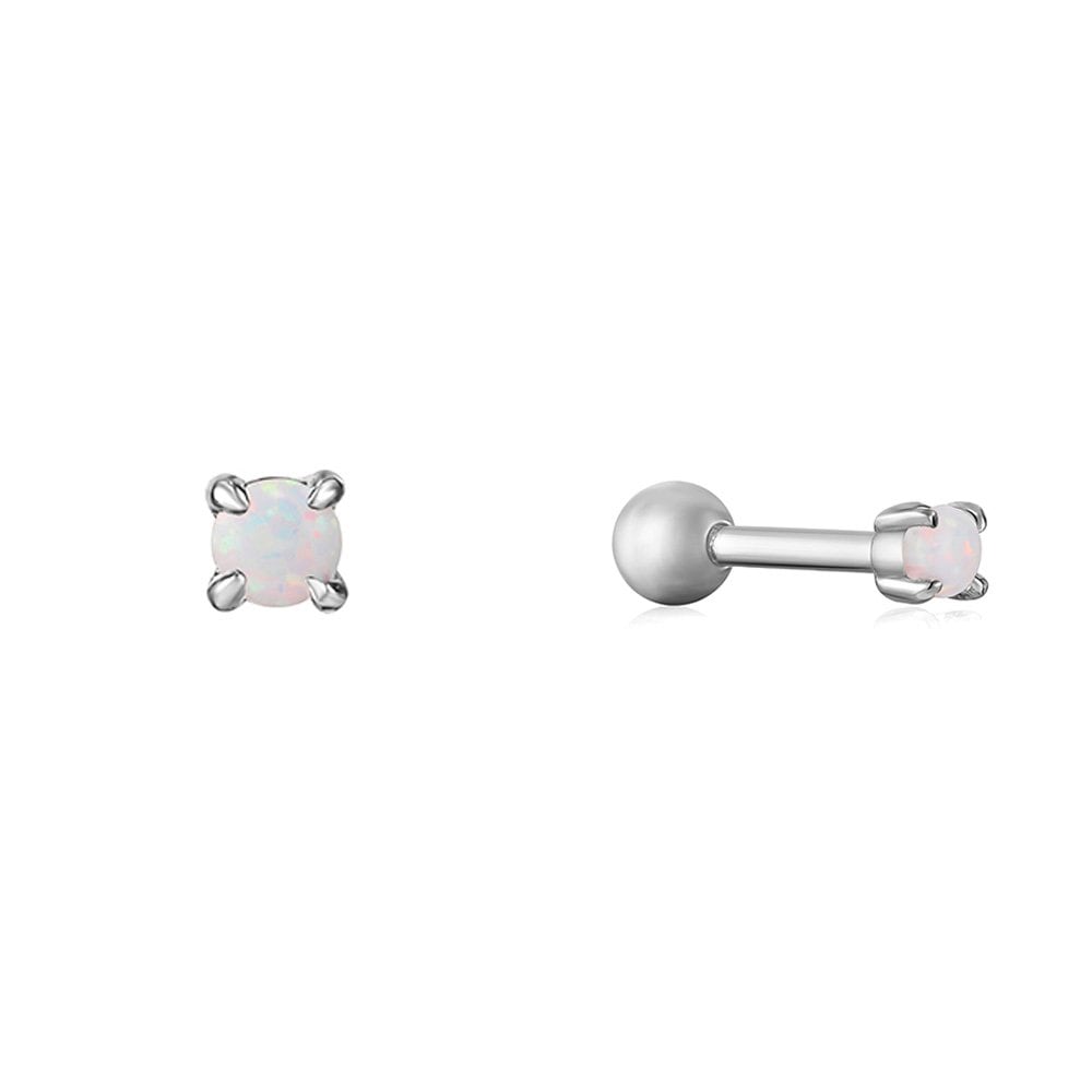 [October Birthstone] Kyoto Opal Cabochon Cut Single Stud 925 Silver One-Sided Piercing E034-01H