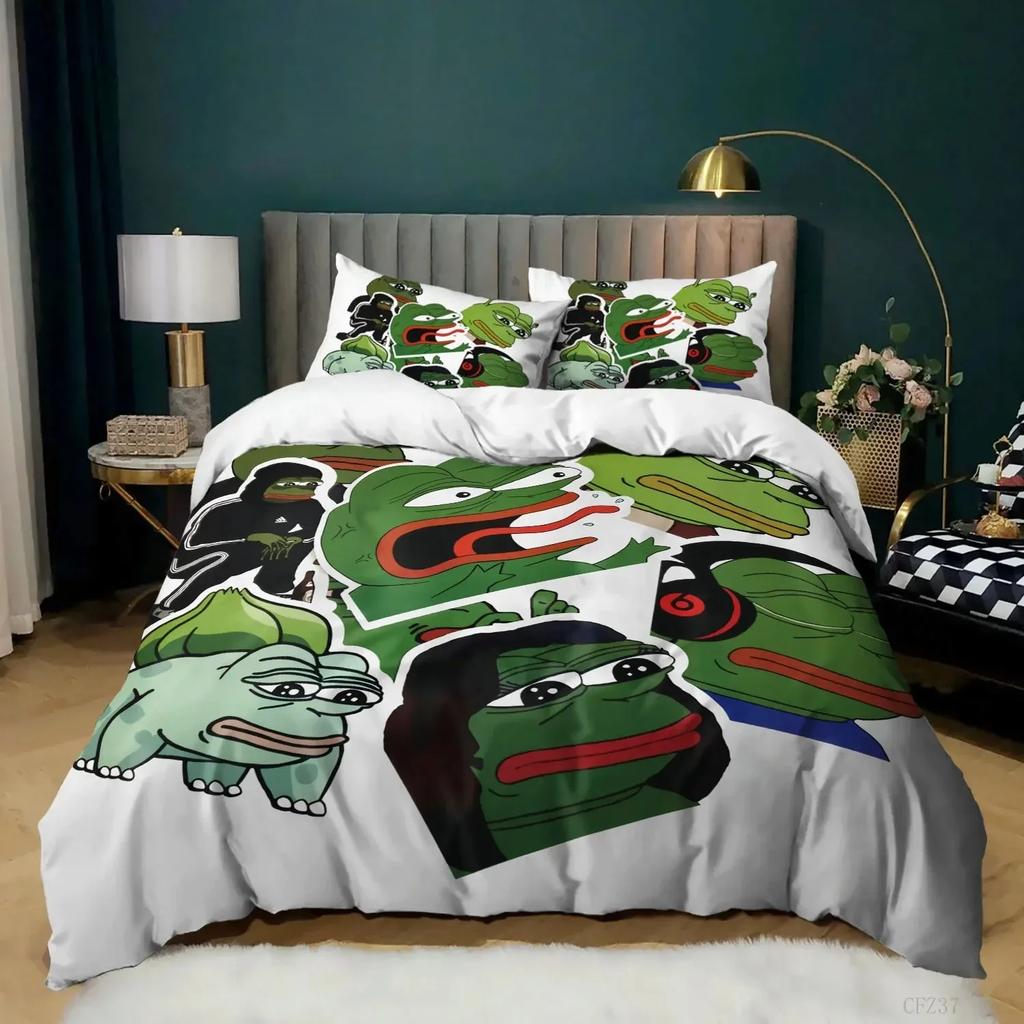 Top Frog Duvet Cover Set King Size Funny Frog Tropical Amphibian Bedding Set 3D Tropical Nature Animal Polyester Quilt Cover