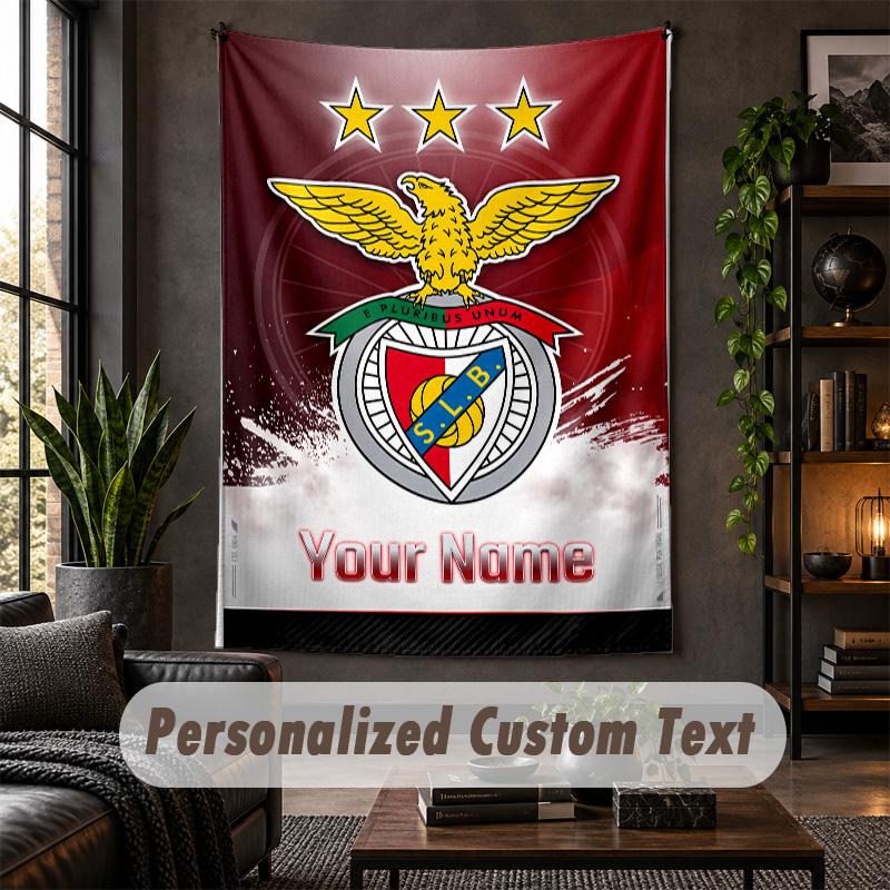 Arazzo da Parete Stampa Benfica FC Testo Nome Personalizzato Appeso a Parete Decorazione per la Casa