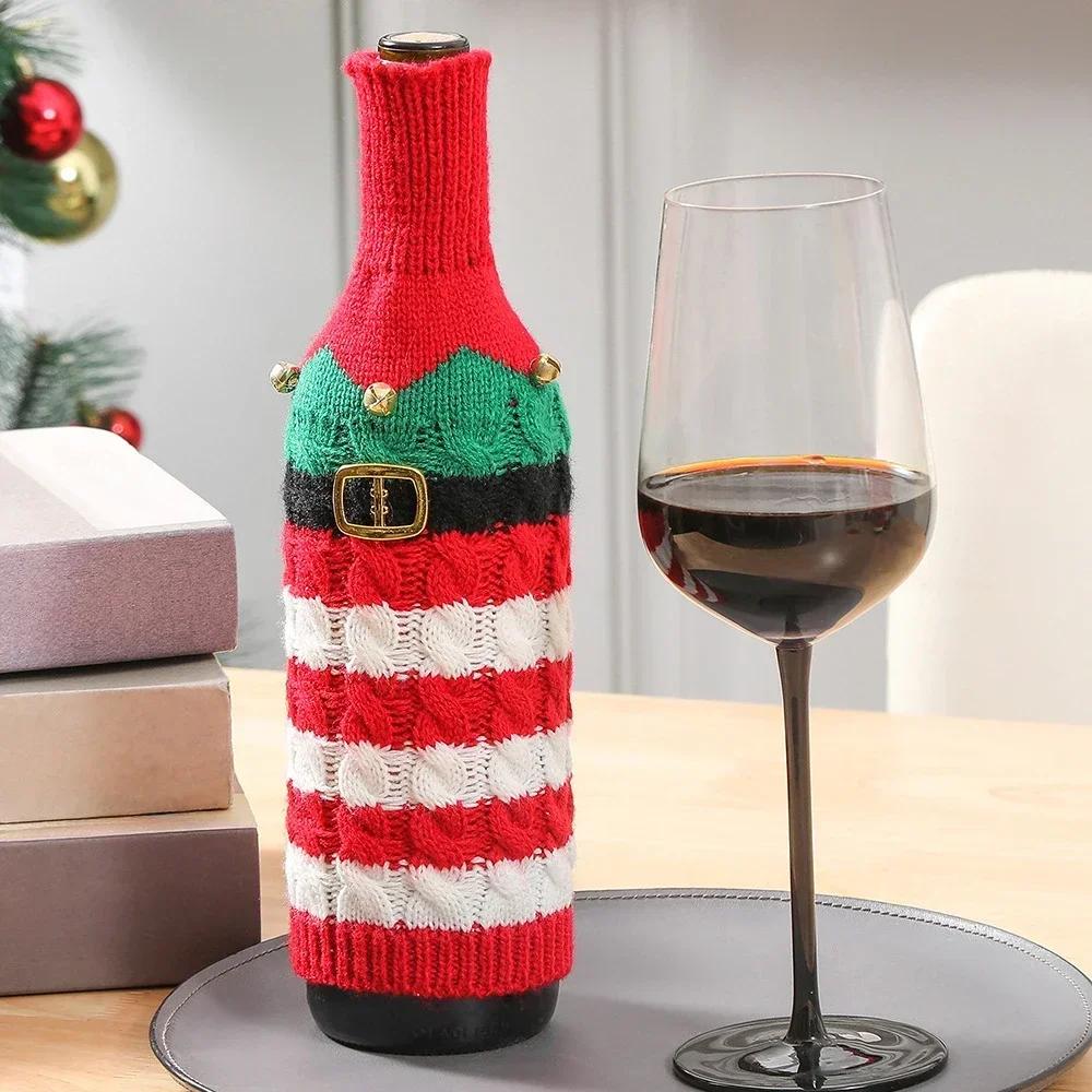 1ks Vánoční obal na láhev vína Pletený Vánoční dekorace 2025 pro Domov Vánoční Sněhulák Stolní Párty Dekor Krásný Vánoční Dárek