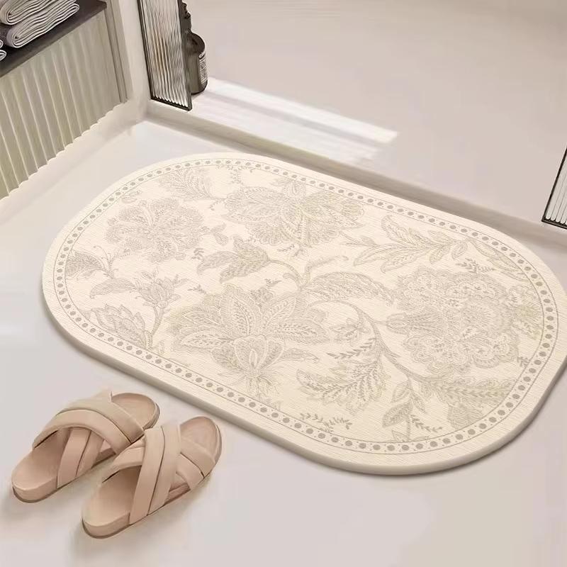 Light Luxury European Flower Oval Bathroom Floor Mat Diatomite Toilet Toilet Floor Mat Bath Door Carpet Home Decoration