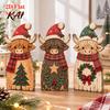 Farmhouse Holiday Gift Highland Cow Wooden Table Sign, Rustic Tiered Tray Centerpiece, 2D Flat Vintage Christmas Party Decor Tabletop Ornament