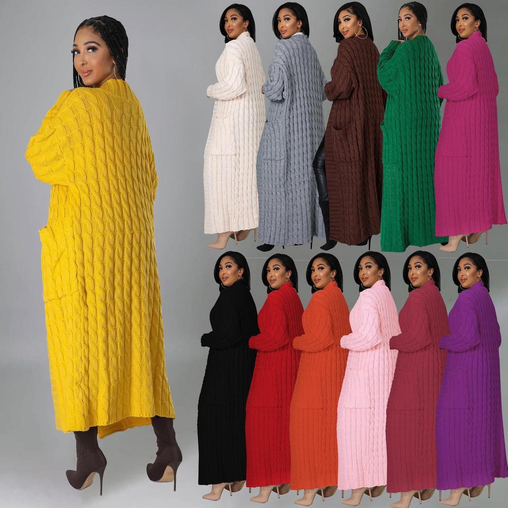 2025 New Women's Fashion Long Sleeve Pocket Cardigan – Autumn/Winter Pure Color Sweater