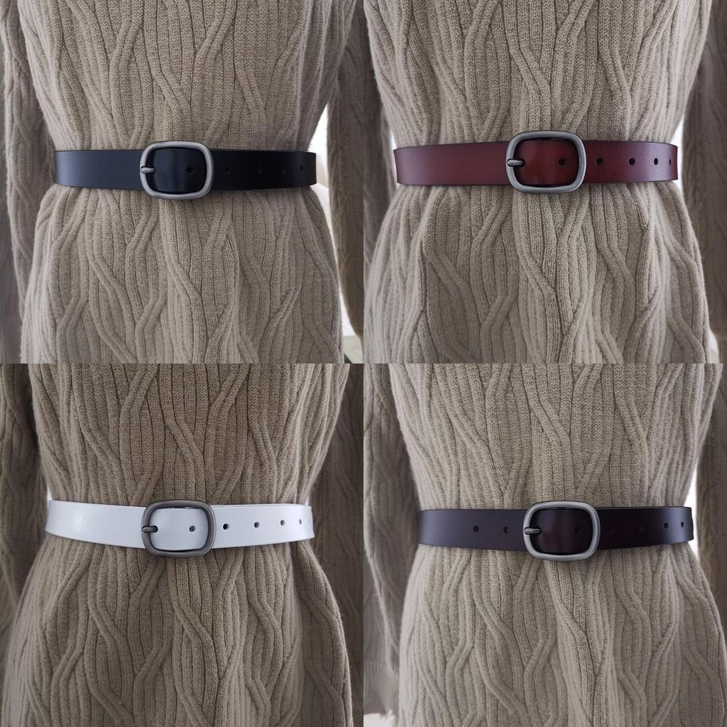 Girl Color Solid Fashionable Pure Leather Belt D Shaped Buckle Daily Use Casual