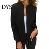 Women Casual Jacket Stand Collar Long Sleeve Woolen Coat with Pockets Solid Color Warm Lightweight Daily Wear Winter