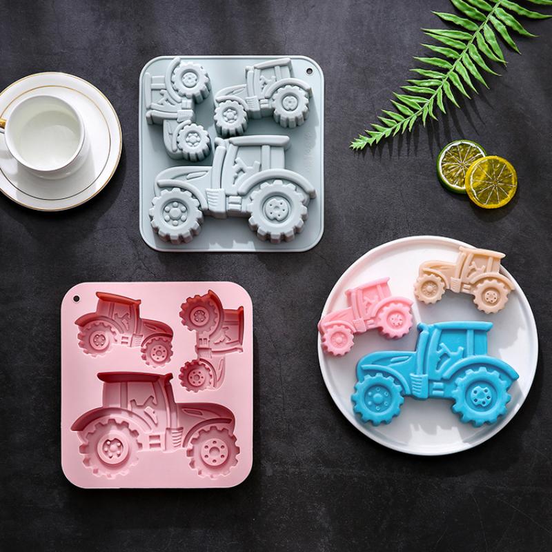 VP 3-Cavity Tractor-Shaped Silicone Mold Of Different Sizes Chocolate Jelly Ice Cube Cake Mold High Temperature Resistant