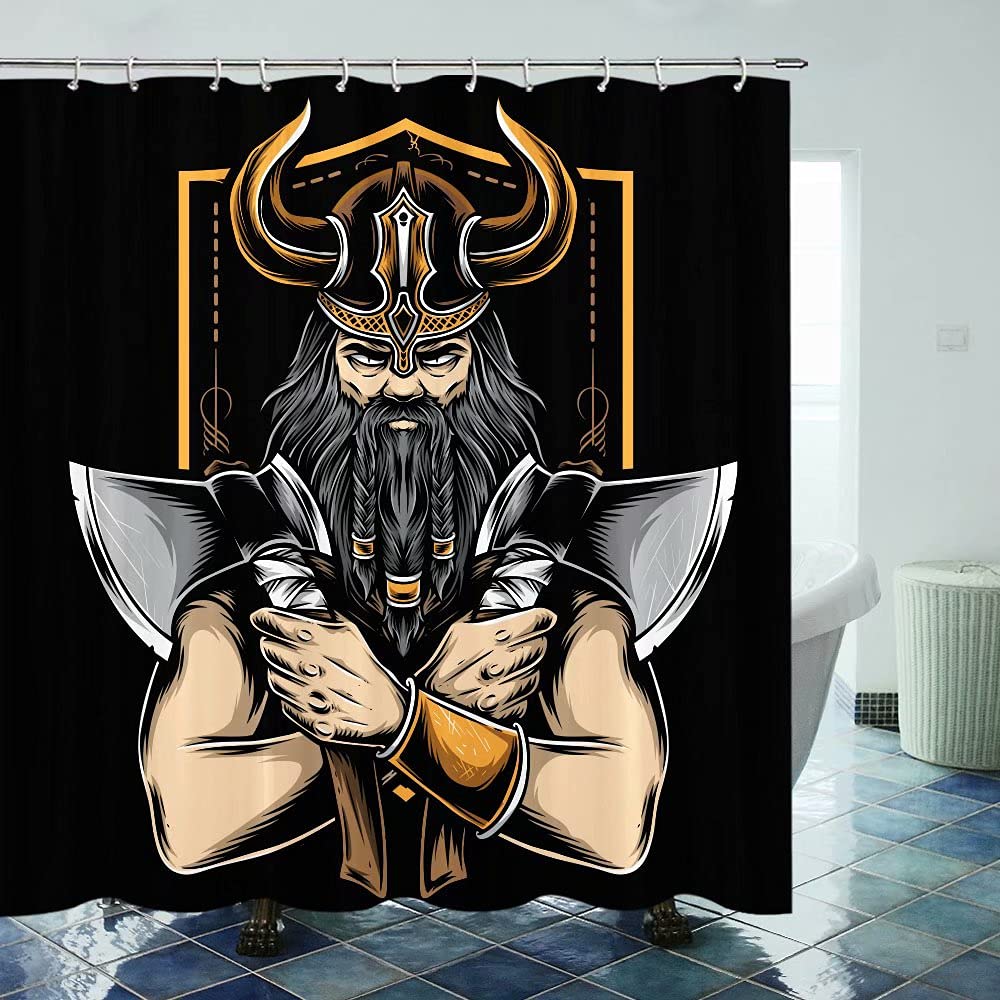 Wikinger-Duschvorhang, Vintage-Kriegsschiff der Wikinger, Drakkar, alte skandinavische und nordische Runen, Badezimmer-Dekor-Set, Accessoires