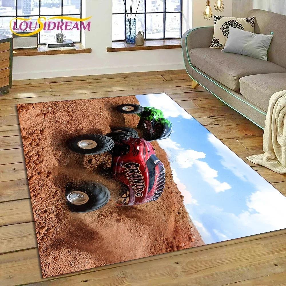 Tapete de Desenho Animado Monster Truck Monster Jam para Quarto Sala de Estar Decoração de Casa Sofá, Jogo Infantil Grande Tapete de Chão Decorativo