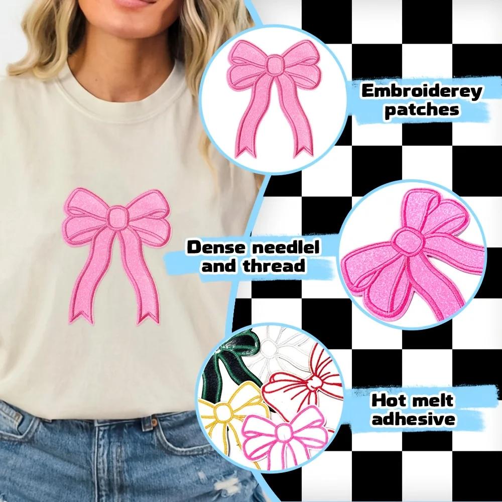 8pcs Colorful Bowknot Iron-On Patches,Green Geometric Knit Fabric Appliques, All-Season Polyester Clothing Decoration for Skirts.