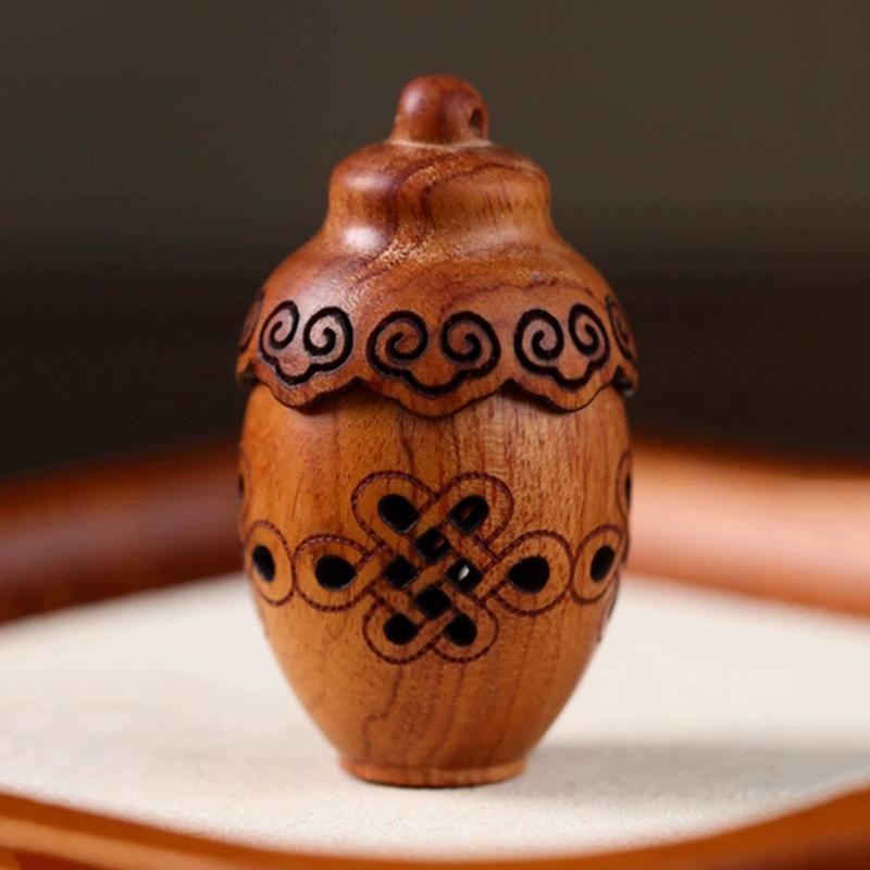 Wood Hollow Carved Aromatherapy Bottle Mini Vase Pagoda Car Hanging Decoration Fragrance Diffuser Bottle Sealed Jar Pendant