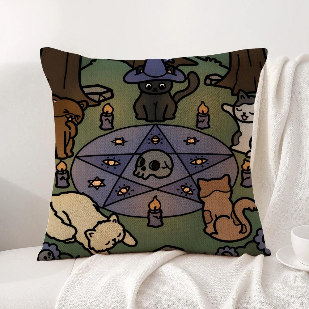 Wizard Cat Cushion Cover Natural Linen Organic Fabric DoubleSided Printing Sofa Home Decor Breathable Bed Pillow